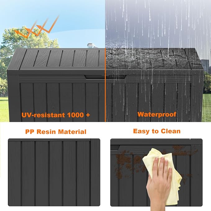 80 Gal Resin Outdoor Storage Box Waterproof Lockable Deck Box | UV-resistant - Image 4