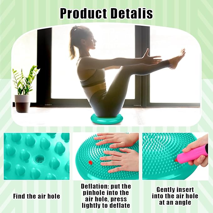 2 Pcs Wiggle Seat Inflated Wobble Cushion Flexible Balance Disc with Air Pump for Core Stability Strengthening Improving Posture Physical Exercise