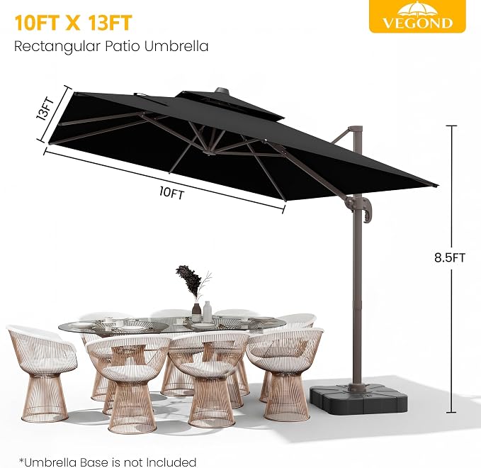 10x13 FT Patio Cantilever Umbrella, Rectangular Heavy Duty Offset Umbrella - Image 8