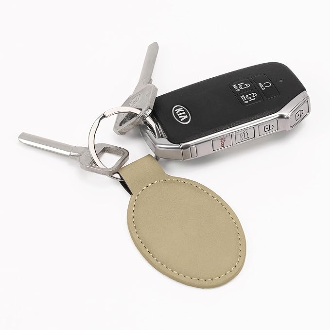 LaserGram Oval Keychain, Off Road Racer, Personalized Engraving Included (Beige)