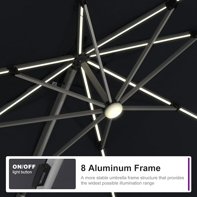PURPLE LEAF Cantilever Umbrella 9' X 12' Solar LED Light Patio Deck, Support to - Image 3