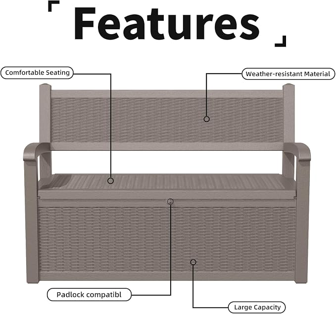 80 Gallon Storage Bench Deck Box Resin Patio Furniture - Image 6