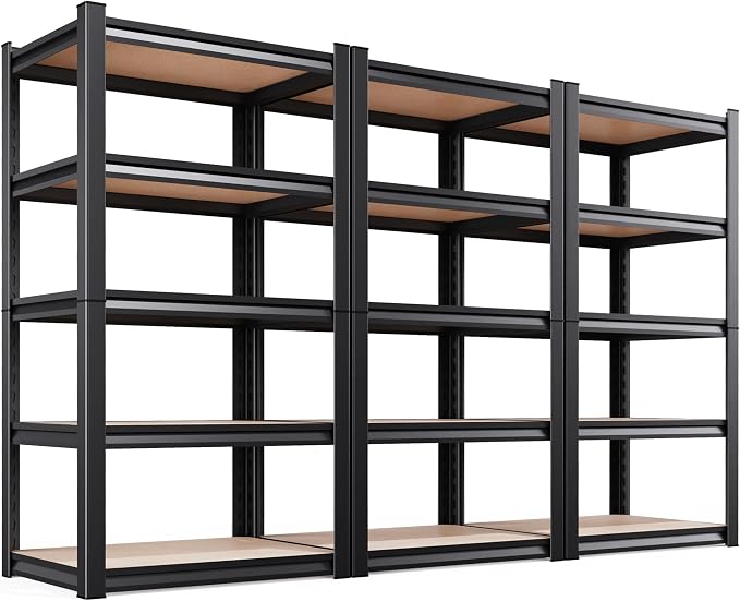 3Pack Garage Shelving, 2500lbs Storage Shelves, Adjustable Heavy Duty Shelving by KORVENA