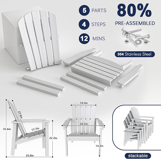 Stackable Adirondack Chairs Set of 4, Compact HDPE, All-Weather - Image 8