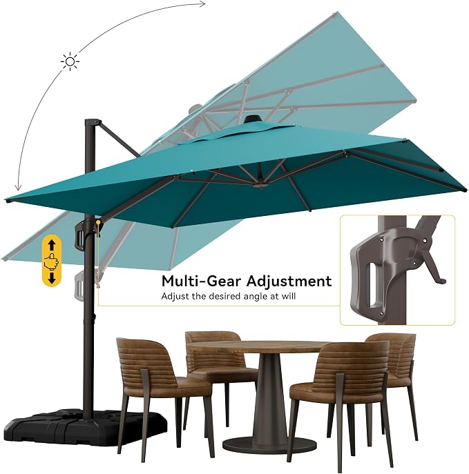 10x10FT Cantilever Outdoor Umbrella, 360° Rotating Large Offset Square Patio - Image 4