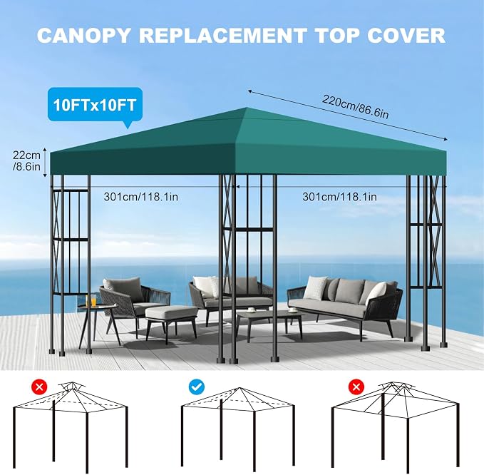 10x10 Gazebo Canopy Replacement Top, 300D High-Density Waterproof Single Layer - Image 3