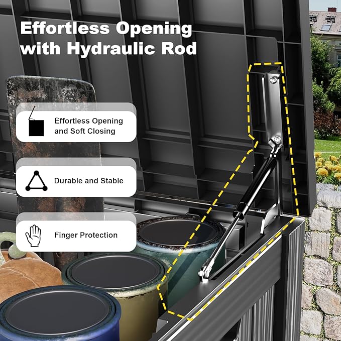 200 Gallon Large Outdoor Storage Box, UV Resistant Resin Deck Box, Hydraulic - Image 2