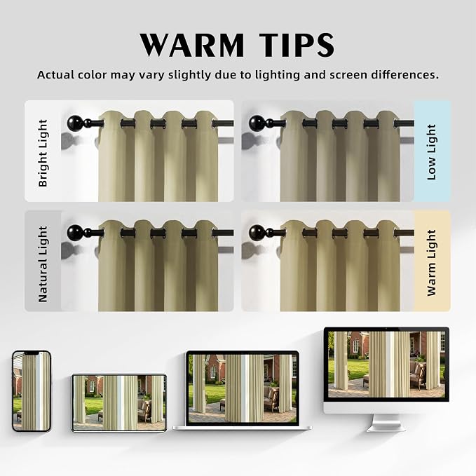 Set of 6 Outdoor Curtains for Patio Waterproof, Breathable Grommet Panels for - Image 5