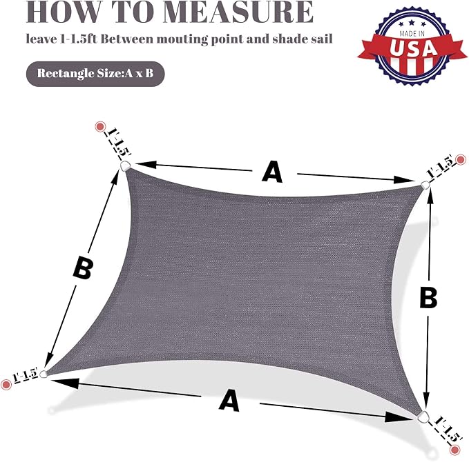 Custom Size 8' x 19' Dark GreySun Shade Sail Canopy Commercial Rectangle Sail - Image 2