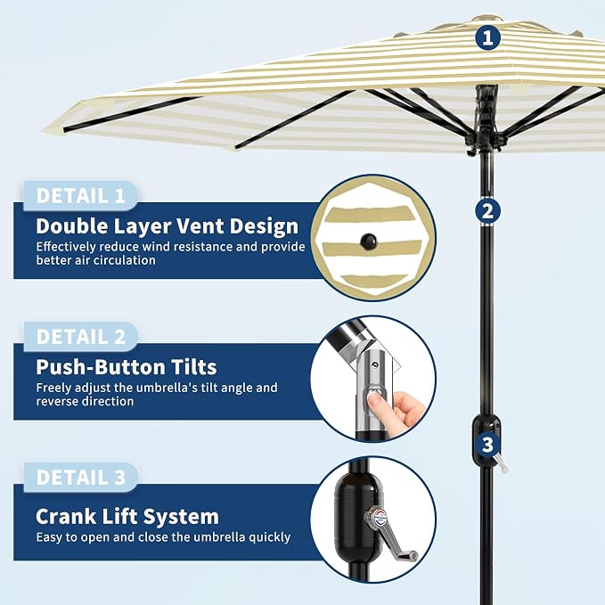 GarveeLife 9FT Patio Umbrella Outdoor, Market Umbrella, Table Umbrella - Image 2