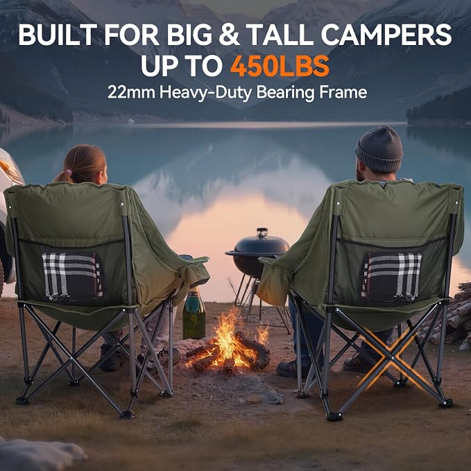 Oversized Camping Chair, Padded Camping Chairs Support 450LBS - Image 5