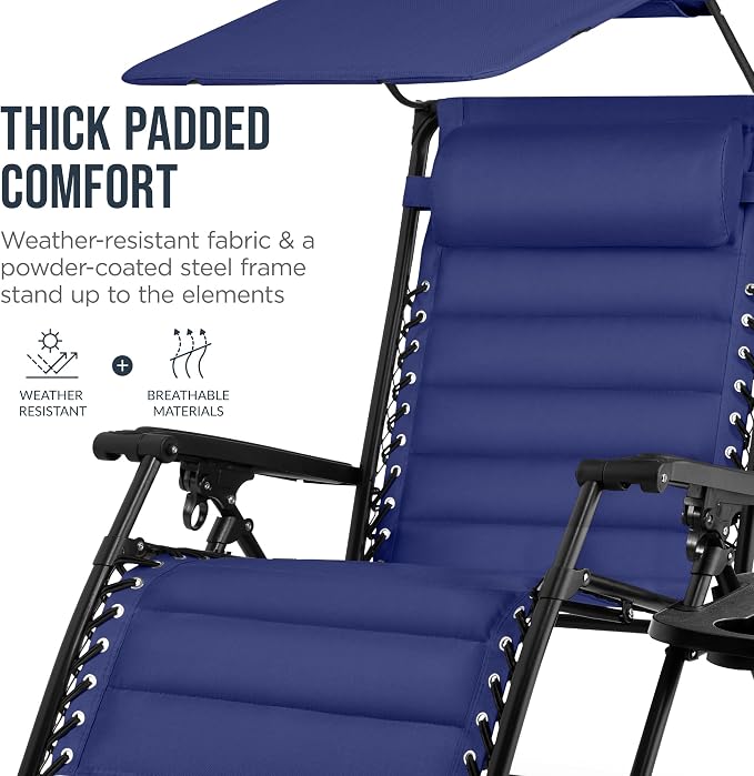 Best Choice Products Oversized Padded Zero Gravity Chair w/Canopy Headrest Cup - Image 6