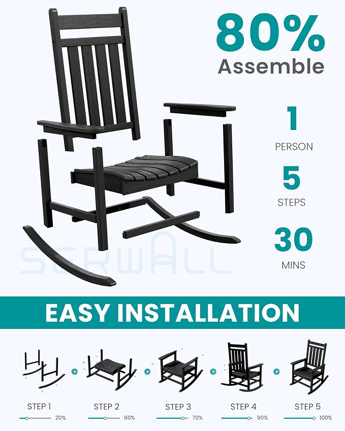 SERWALL Outdoor Rocking Chair, Oversized Rocking Chair - Image 6