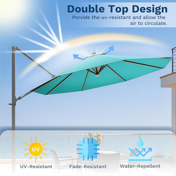 Devoko 10ft Solar LED Patio Umbrella, Round Cantilever Outdoor Umbrella - Image 8