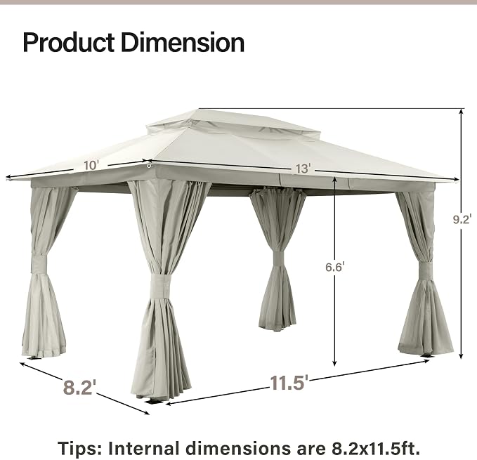 10'x13' Outdoor Gazebo with 50FT String Lights, Metal Heavy Duty Patio Canopy - Image 2