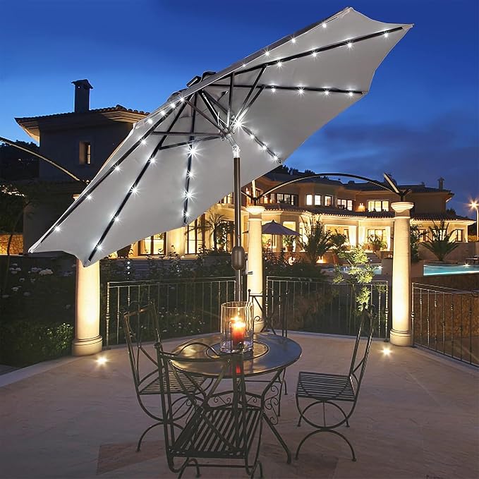9 ft Solar Umbrella, 32 LED Lighted Patio Umbrella, Table Market Umbrella - Image 6