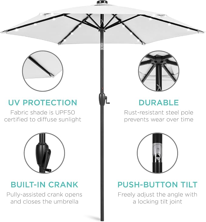 Best Choice Products 7.5ft Solar Umbrella LED Lighted Patio Umbrella, Table - Image 5