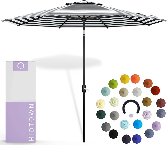 Midtown Umbrellas 10-Year-No-Fade - 8 Ft - UV Proof Black/White Stripes Fabric by MidtownUmbrellas