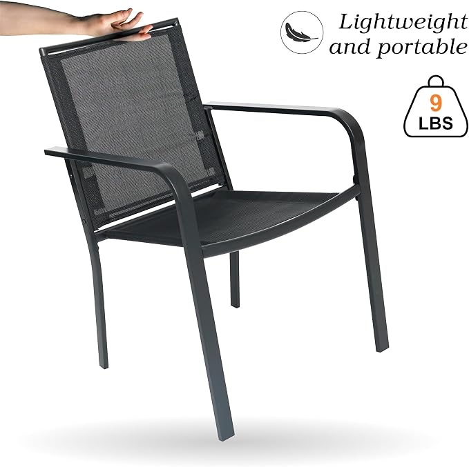Anmutig Stackable Outdoor Dining Chairs Set of 6, Textilene Fabric, Breathable - Image 4