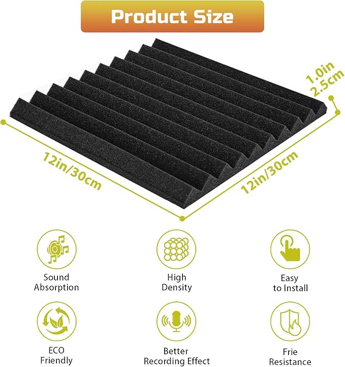 56 Pack Acoustic Foam Panels, 12 x 12 x 1 Inches Mirovant Sound Proof Foam Panels for WallsTriangle-groove soundproofing foam Soundproofing Studio Foam Noise Absorbing Black