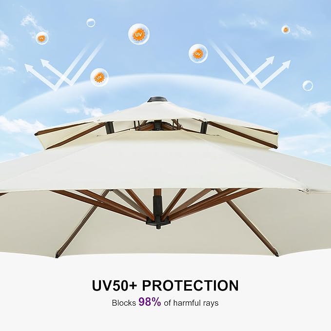 PURPLE LEAF Patio Cantilever Umbrella 10ft Wood-Grain Finish, Cream | Foot - Image 7