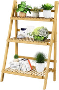 Foldable Ladder Shelf 39.4", Plant Shelf 3 Tier, Bamboo Ladder Flower Pot by OAKVIVOElegantLifestyle