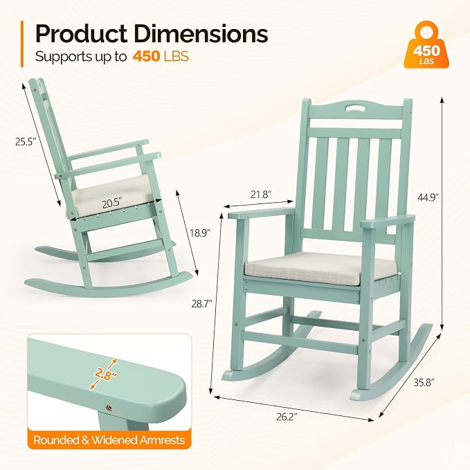 VINGLI Outdoor Rocking Chair Set of 2 Wood Rocking Chair - Image 3