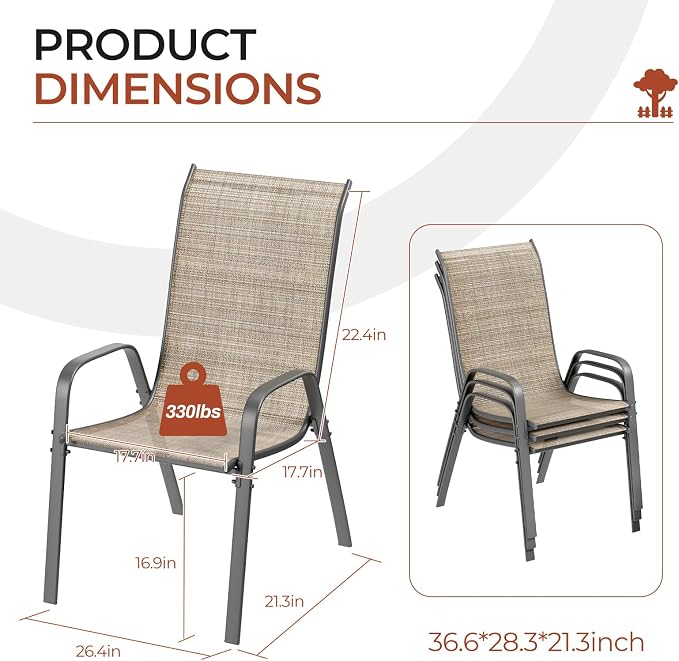 TLSUNNY Patio Chair, Outdoor Stackable Textilene Chairs Set of 4, - Image 2