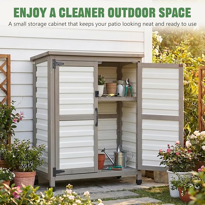 Ketive Outdoor Storage Cabinet, 2-Tier Garden Cabinet - Image 2