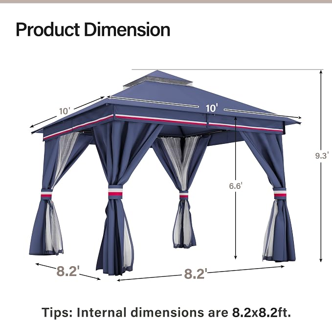 10'x10' Outdoor Gazebo, Metal Frame Heavy Duty Patio Canopy Tent Shelter - Image 2