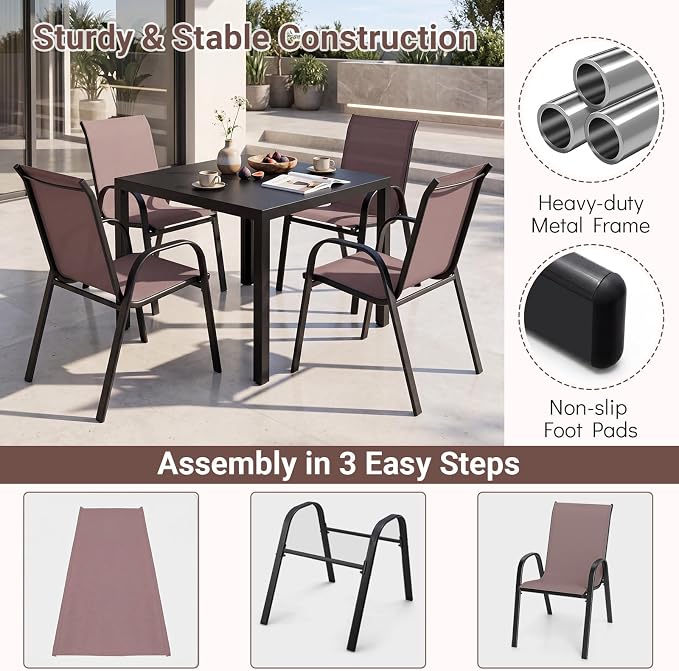 Tangkula Stackable Patio Dining Chairs Set of 4, Outdoor Armchairs - Image 8