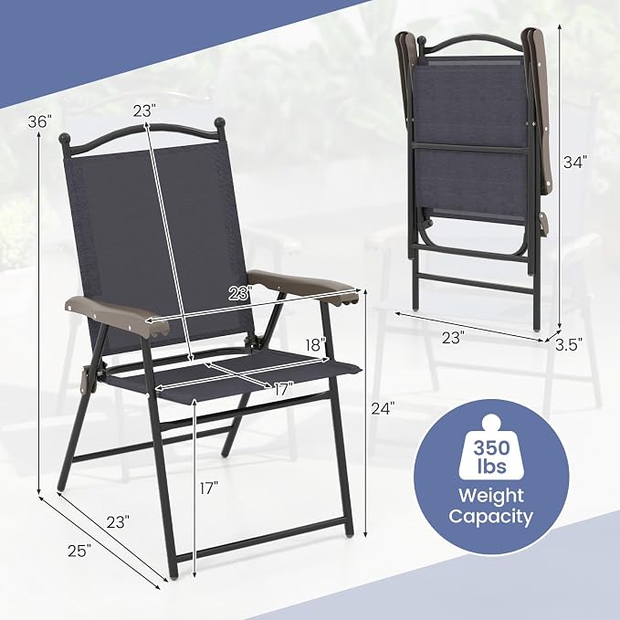 GIANTEX Set of 2 Patio Folding Chairs, Outdoor Patio Dining Chairs w/Armrest - Image 3