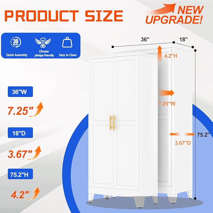 GAIOUS 75'' Tall Metal Garage Storage Cabinet, File Cabinet - Image 2