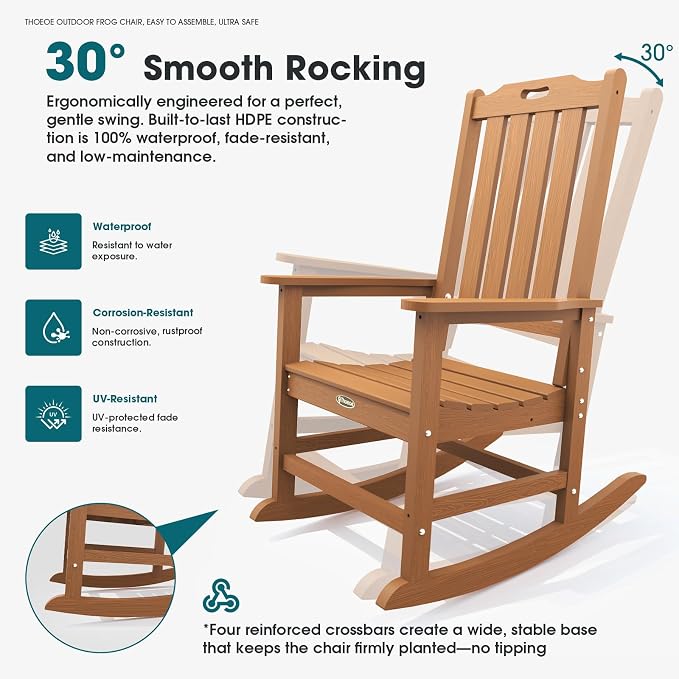 THOEOE Outdoor Rocking Chairs Set of 2, Oversized Patio Rocking Chair | HDPE - Image 3