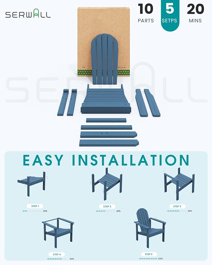 SERWALL HDPE Stackable Adirondack Chairs Set of 2, Space-Saving - Image 7