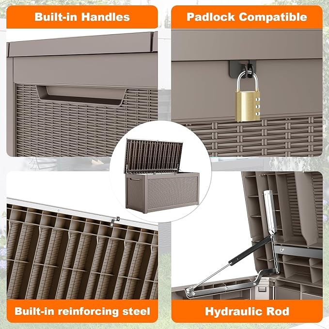 PatioZen 320 Gallon Resin Deck Box, Outdoor Lockable Storage Box - Image 4