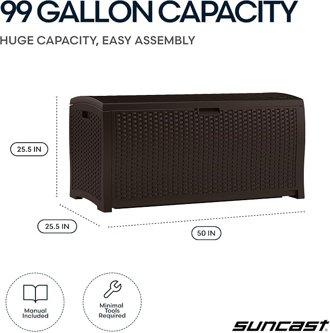 Suncast 99 Gal Wicker Resin Deck Box, Storage Chest Bin - Image 3