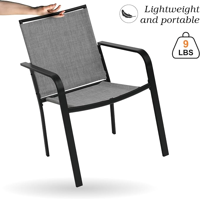 Anmutig Stackable Outdoor Dining Chairs Set of 4, Textilene Fabric, Breathable - Image 4