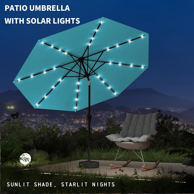 9FT Patio Umbrella with Solar Lights, Outdoor Market Umbrella with Tilt and - Image 6