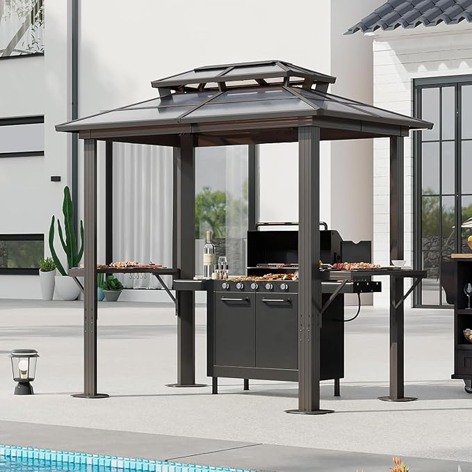 Aoxun 8'x5' Grill Gazebo with Polycarbonate Double Roof - Image 8