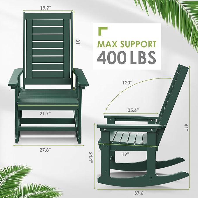 GREENVINES Oversized Outdoor Rocking Chairs Set of 2, HDPE Rocker, Forest | - Image 3