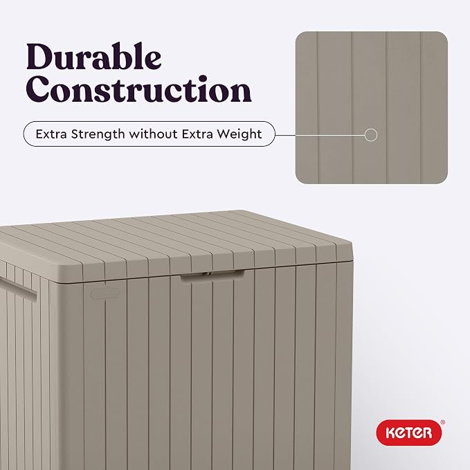 Keter City 30 Gal Outdoor Storage Box and Patio Side Table | Beige, Weatherproof - Image 9