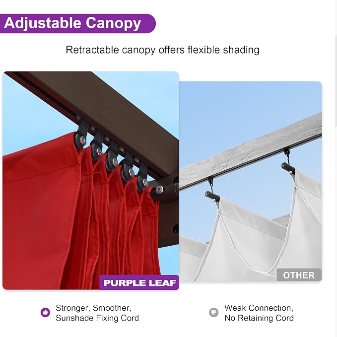 PURPLE LEAF Pergola 10' x 10' Adjustable Shade Canopy Matel Frame, Terra | - Image 4