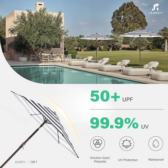 JEAREY 7.5 ft Outdoor Patio Umbrella, Table Umbrella, Tilt & Crank lift - Image 5