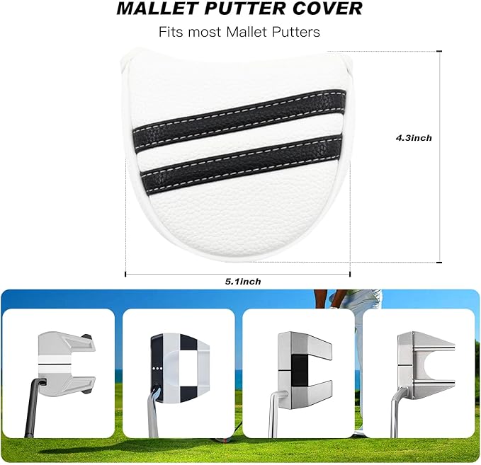 Golf Club Covers,4pcs or 1pc Golf Headcovers for Woods and Driver Fairway Hybrids Women Men - Premium PU Leather with Interchangeable Tags & Magnetic Blade and Mallet Putter Covers