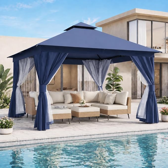 12'x12' Outdoor Gazebo, Heavy Duty Metal Frame Patio Canopy by LAUSAINTHOME