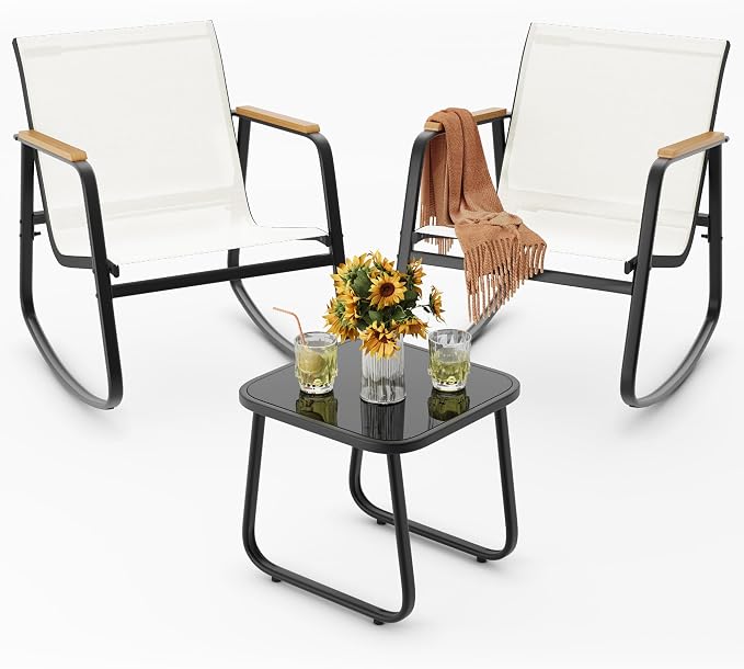 3 Pieces Patio Furniture Set, Outdoor Textilene Furniture Set, A Tempered Glass by Ahomly