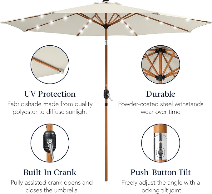 Best Choice Products 10ft Solar Market Patio Umbrella w/Woodgrain Pattern Pole - Image 6