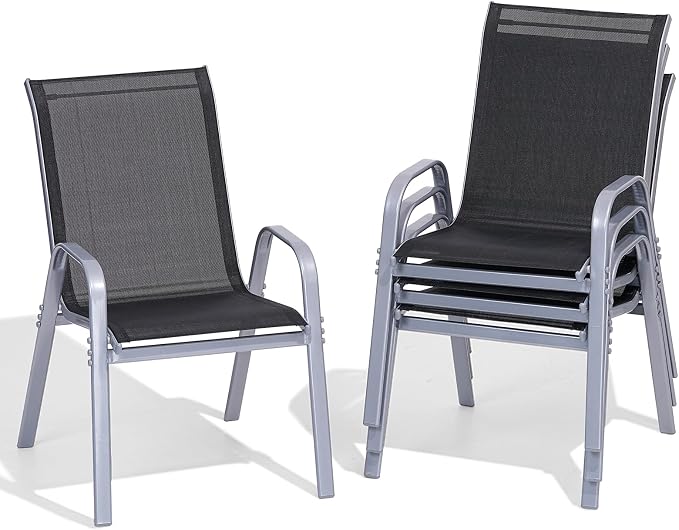 Patio Chairs Set of 4, All Weather Outdoor Dining Chairs | Stackable Dining by Dovov