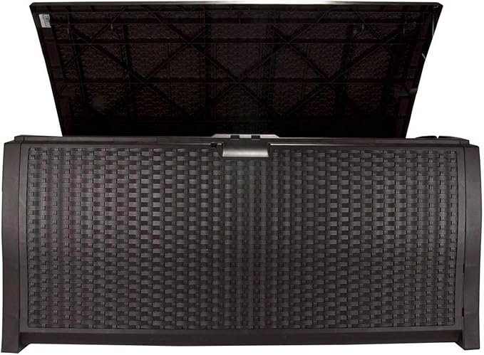 Suncast 99 Gallon Plastic Wicker Deck Box Container Storage - Image 6